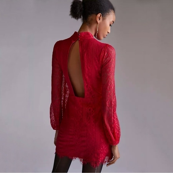 NWT Anthropologie Maeve Lace Open Back Mini Dress Raspberry Red 8 Medium - Picture 3 of 16